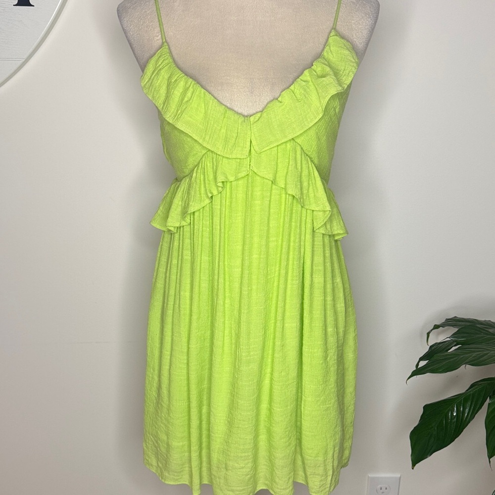 Lush Neon Lime Ruffle Spaghetti Strap Mini Dress